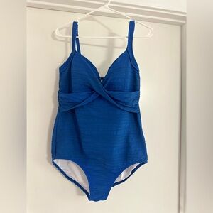 Land’s End Royal Blue Ruched One Piece Textured Swimsuit